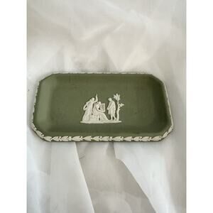 Vintage Wedgwood Green Jasperware Trinket Tray Pen Jewelry Holder